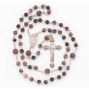 Round Imperial Jasper Purple Bead Rosary