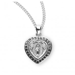 Sterling Silver Jet Black Cubic Zirconia Miraculous Medal