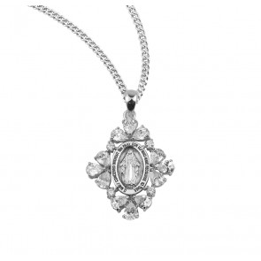 Sterling Silver Miraculous Medal with Cubic Set Zirconia's "CZ's"