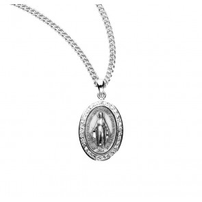 Sterling Silver Crystal Cubic Zirconia Miraculous Medal 