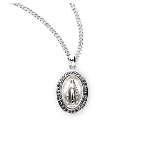 Sterling Silver Jet Black Cubic Zirconia Miraculous Medal 