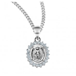 Sterling Silver Miraculous Medal with Cubic Set Zirconias