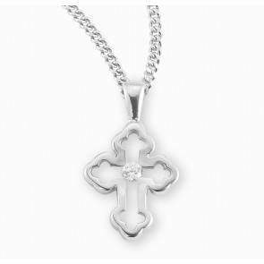 Sterling Silver Single Set Crystal Zircon Cross 