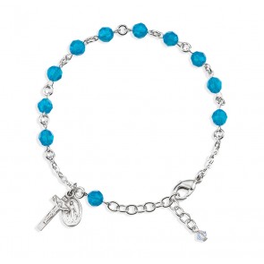 Finest Austrian Crystal Blue Opal Round Shaped Sterling Silver Rosary Bracelet 6mm