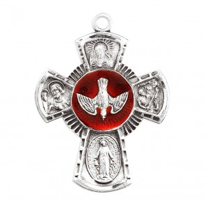 Sterling Silver Lrg 4-Way W/ Red Holy Spirit- 24" Ch-Bxd