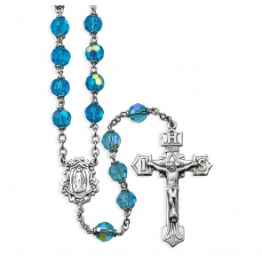 Tin Cut CZech Aqua Crystal  Rosary