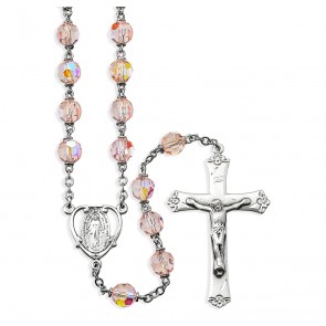 Tin Cut Czech Light Rose Crystal Rosary