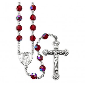 Tin Cut Czech Ruby Crystal Rosary