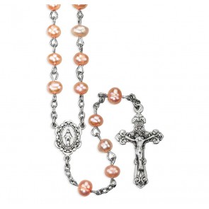 4mm Rose Fresh Water Pearl Rosary w/Sterling Silver Ctr & Cfx-(08/1891)-Bxd